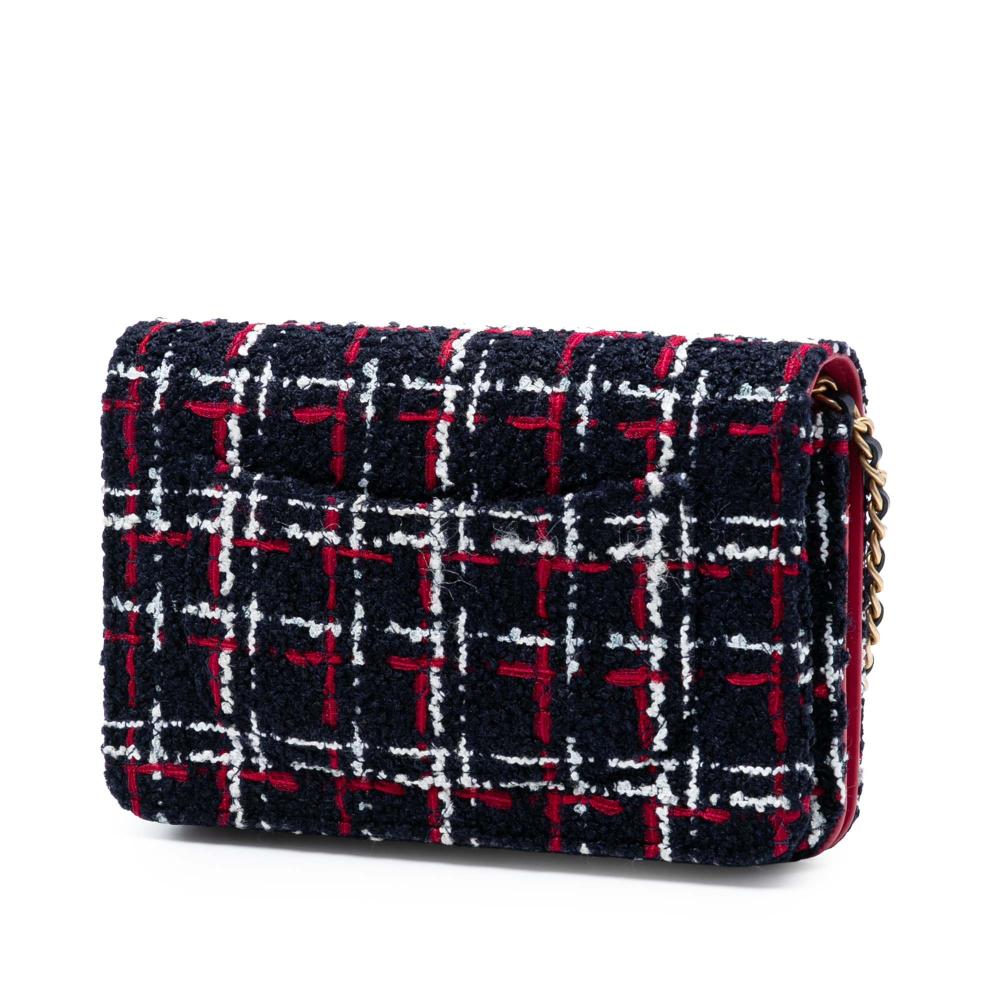 Chanel AB Chanel Blue Navy Tweed Fabric Written in Chain Logo Wallet on Chain Italy