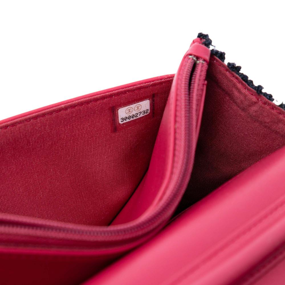 Chanel AB Chanel Blue Navy Tweed Fabric Written in Chain Logo Wallet on Chain Italy