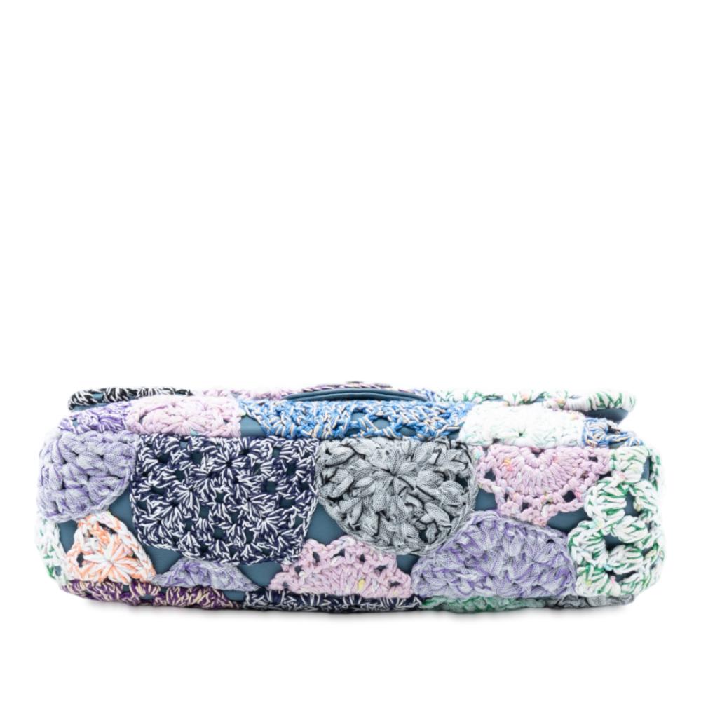 Chanel B Chanel Blue Light Blue Cotton Fabric Small Crochet Paris-Seoul Crochet Work Flap Italy