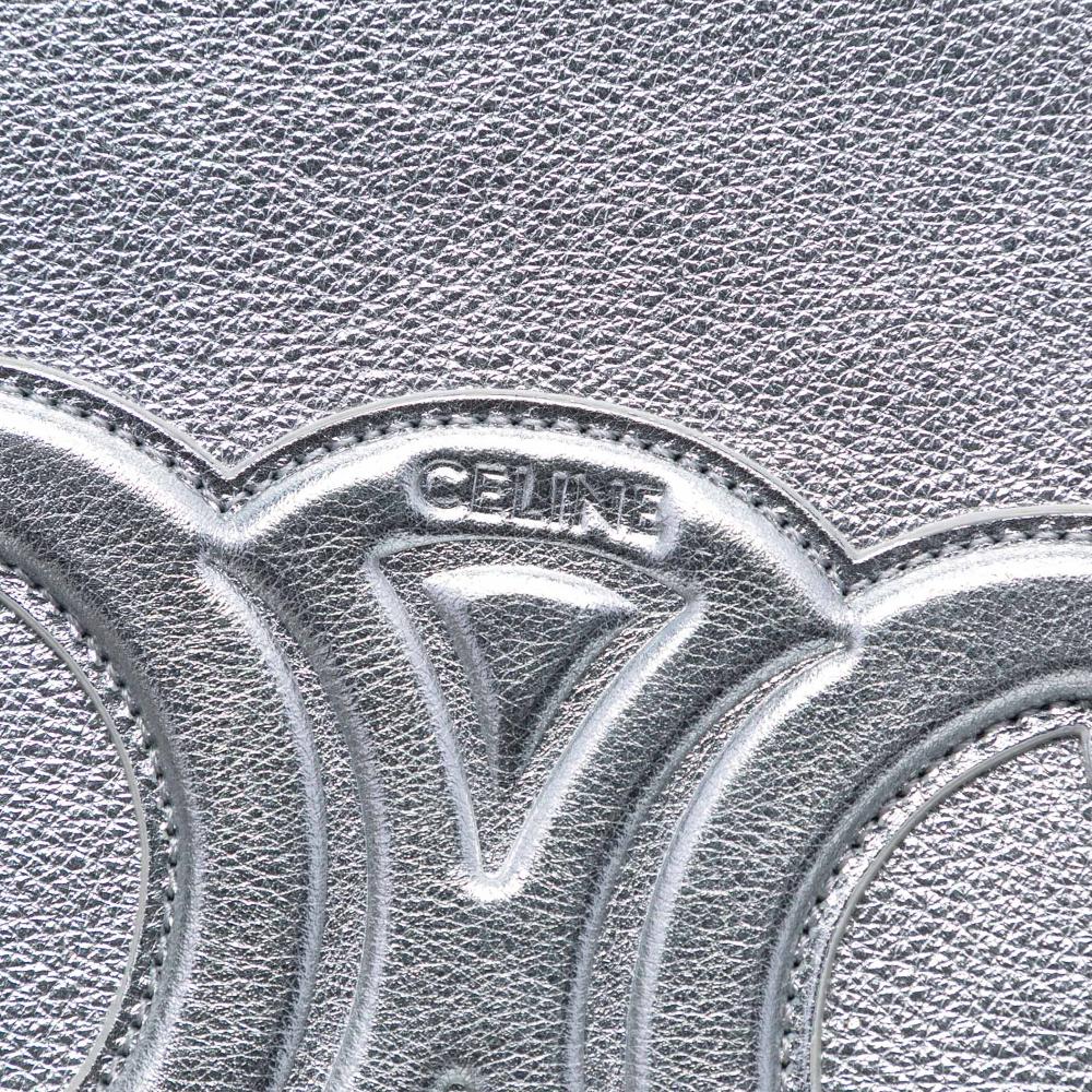 Celine AB Celine Silver Calf Leather Metallic skin Cuir Triomphe Zip Pouch Italy