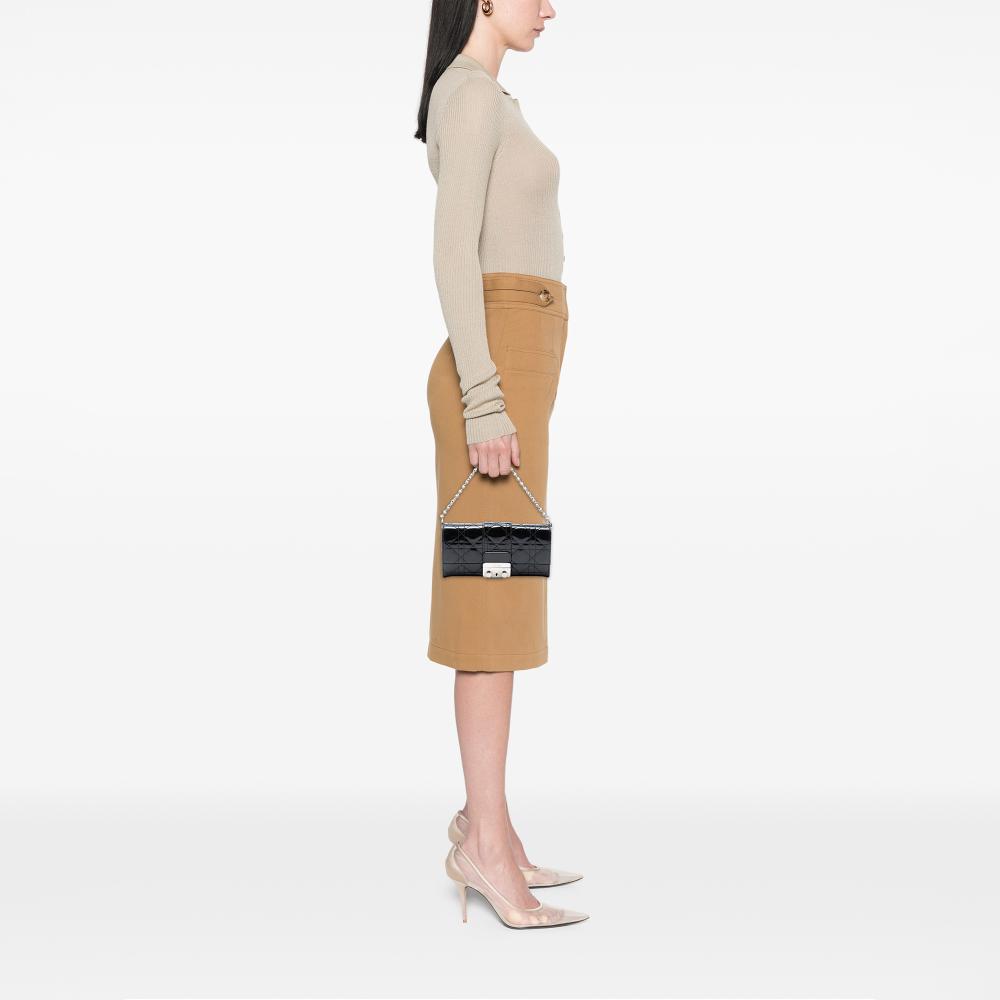 Christian Dior B Dior Black Patent Leather Leather Patent Cannage Miss Dior Promenade Crossbody Italy