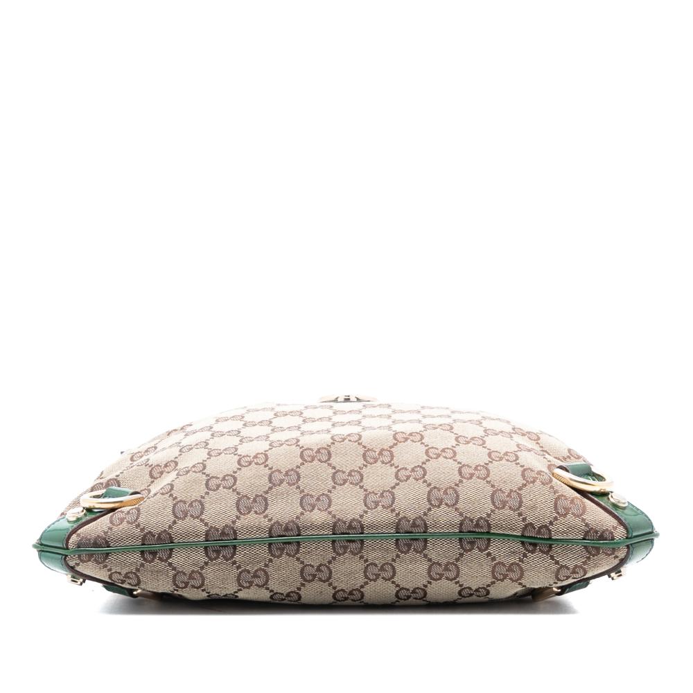 Gucci B Gucci Brown Beige with Green Canvas Fabric GG Abbey D Ring Crossbody Italy