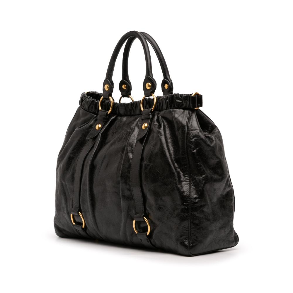 Miu Miu B Miu Miu Black Calf Leather Vitello Shine Satchel Italy