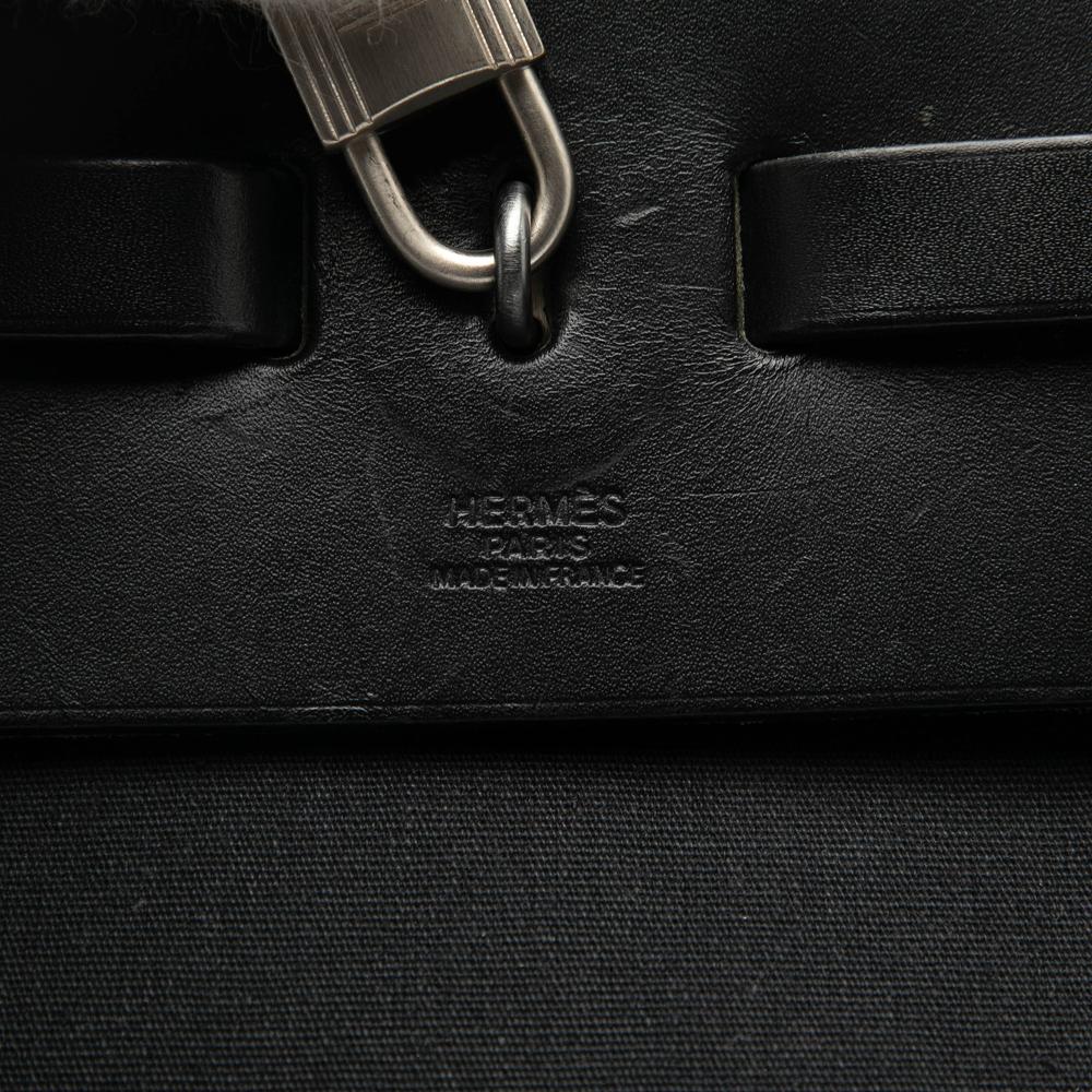 Hermès B Hermès Black Canvas Fabric Toile Militaire Vache Hunter Herbag Zip Retourne Cabine 50 France