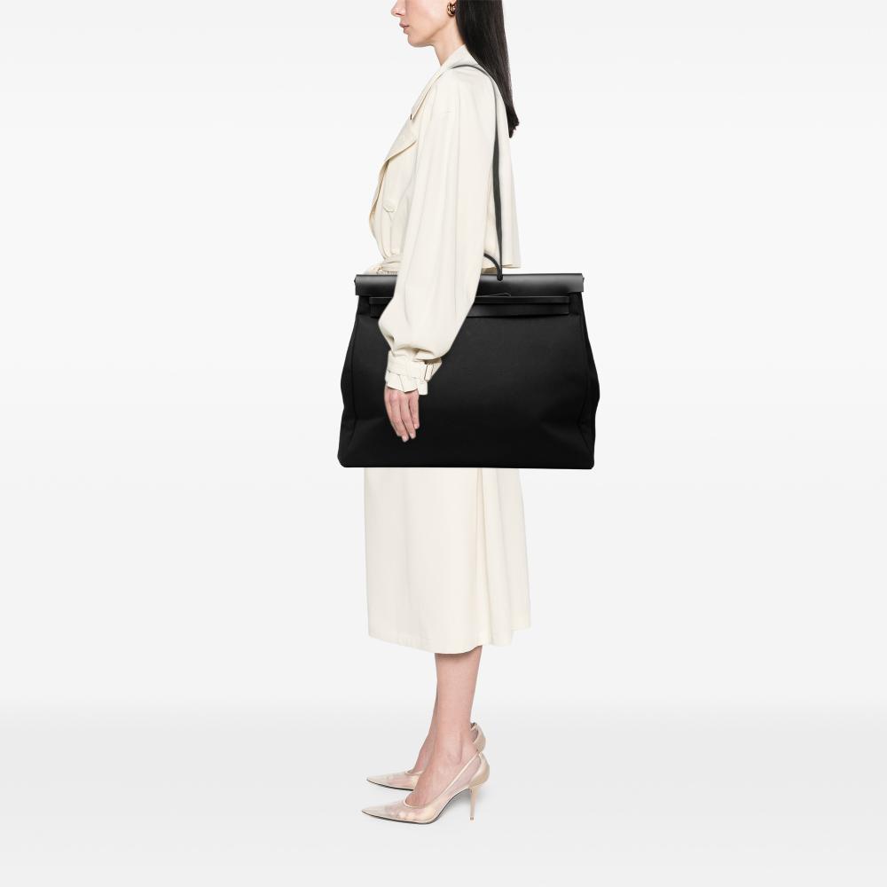 Hermès B Hermès Black Canvas Fabric Toile Militaire Vache Hunter Herbag Zip Retourne Cabine 50 France