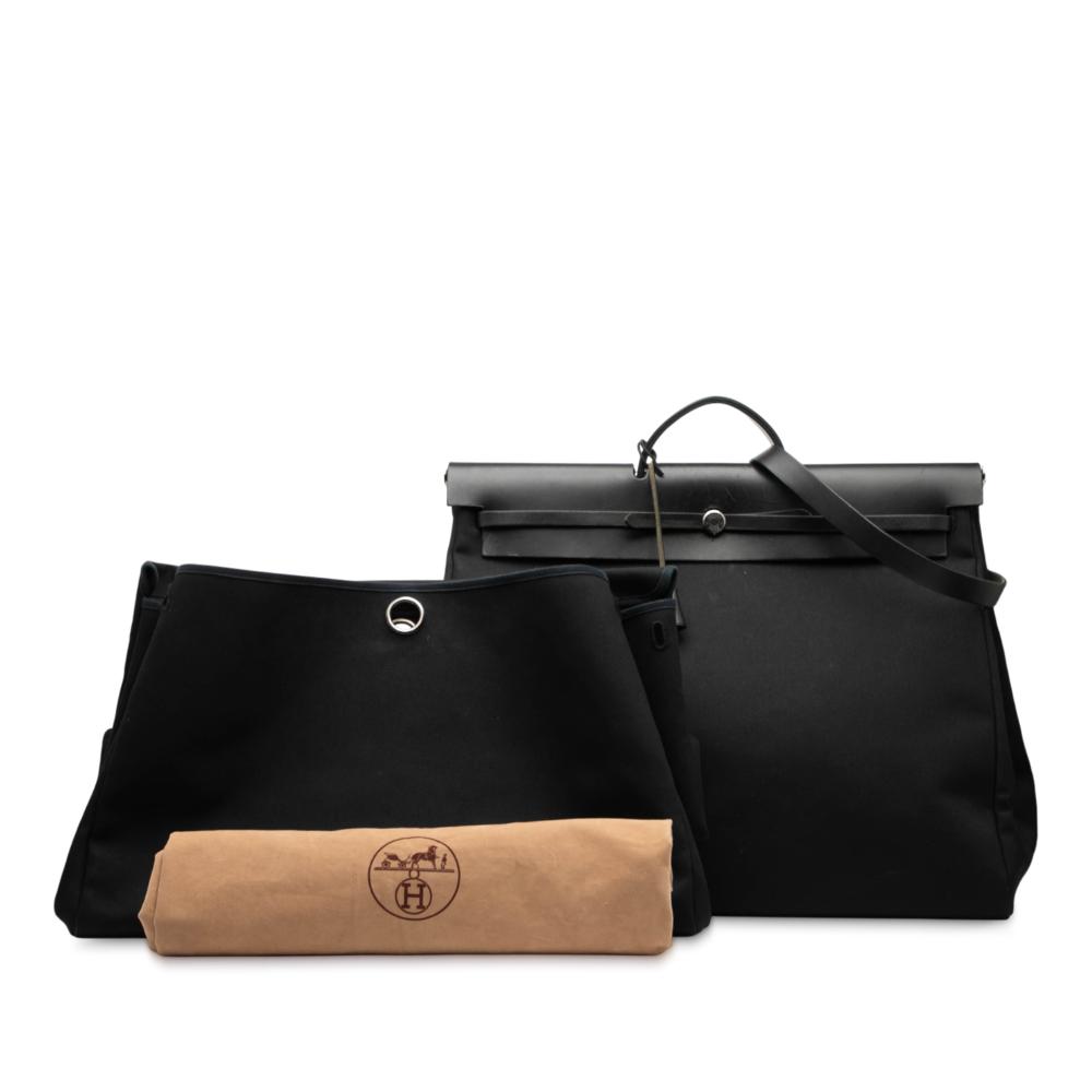 Hermès B Hermès Black Canvas Fabric Toile Militaire Vache Hunter Herbag Zip Retourne Cabine 50 France