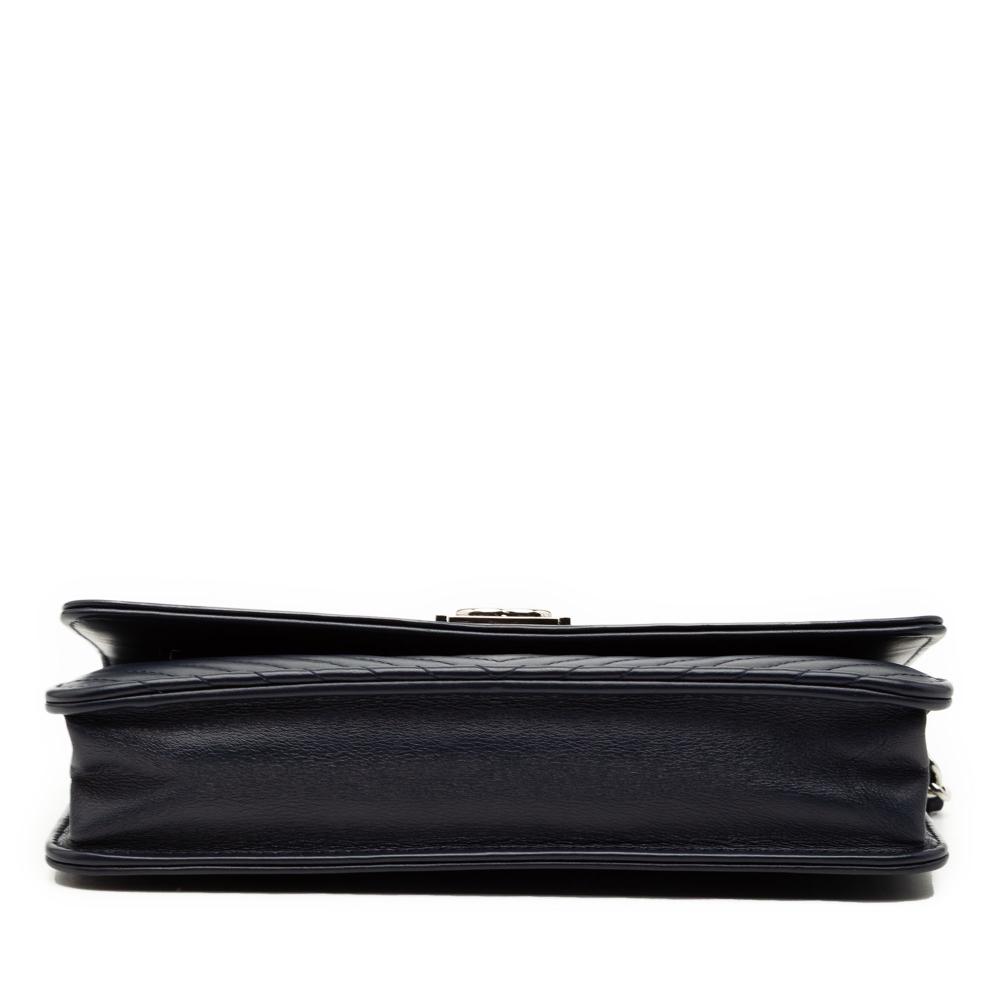 Chanel AB Chanel Blue Navy Lambskin Leather Leather Chevron Lambskin Boy Wallet on Chain Italy