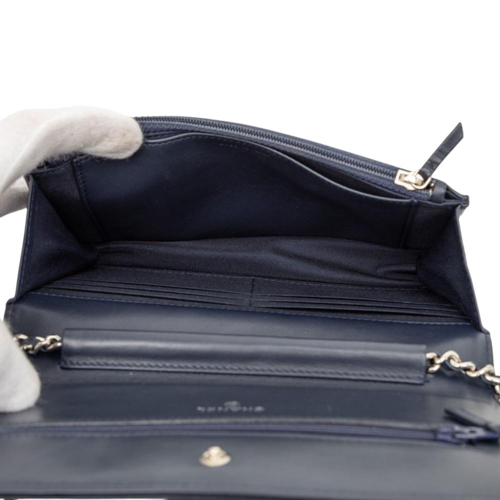 Chanel AB Chanel Blue Navy Lambskin Leather Leather Chevron Lambskin Boy Wallet on Chain Italy