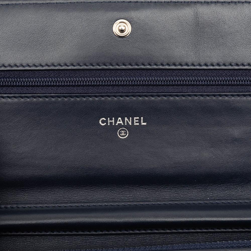 Chanel AB Chanel Blue Navy Lambskin Leather Leather Chevron Lambskin Boy Wallet on Chain Italy