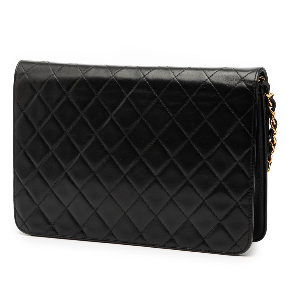 Chanel B Chanel Black Lambskin Leather Leather Medium CC Quilted Lambskin Single Flap France
