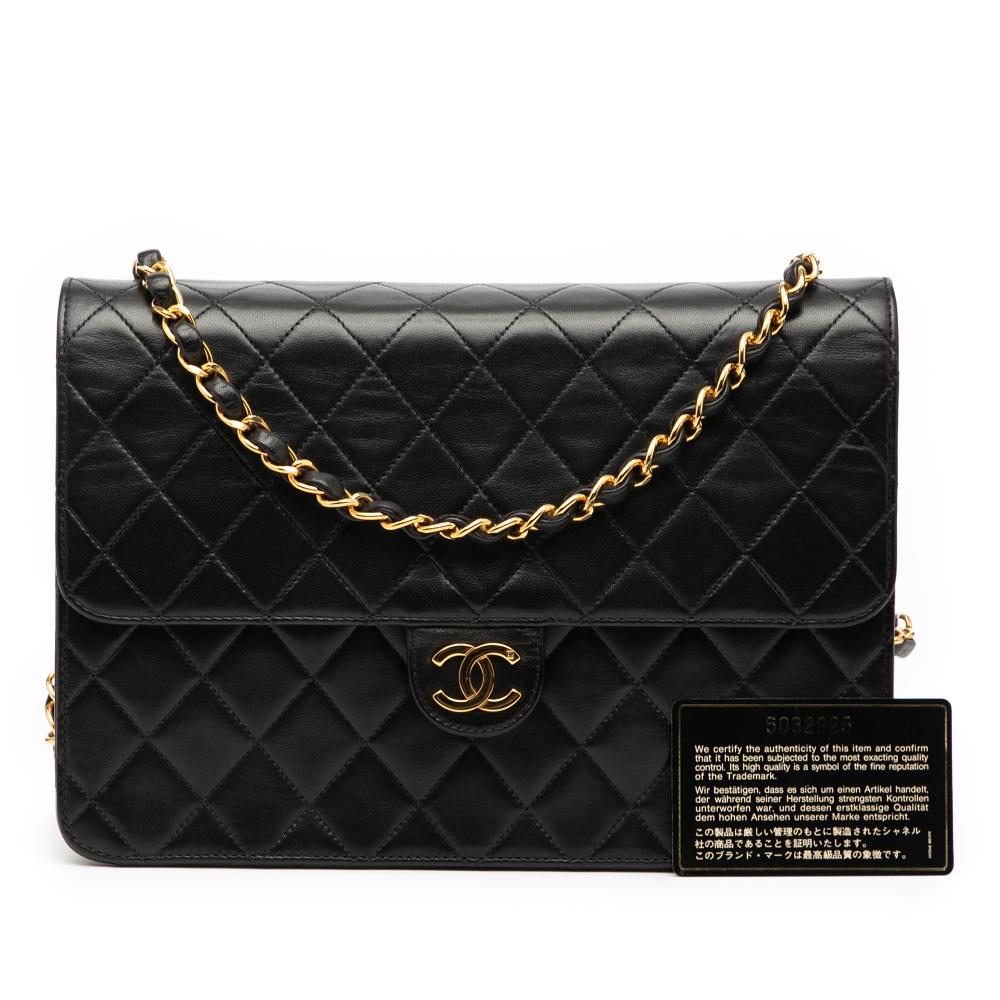 Chanel B Chanel Black Lambskin Leather Leather Medium CC Quilted Lambskin Single Flap France