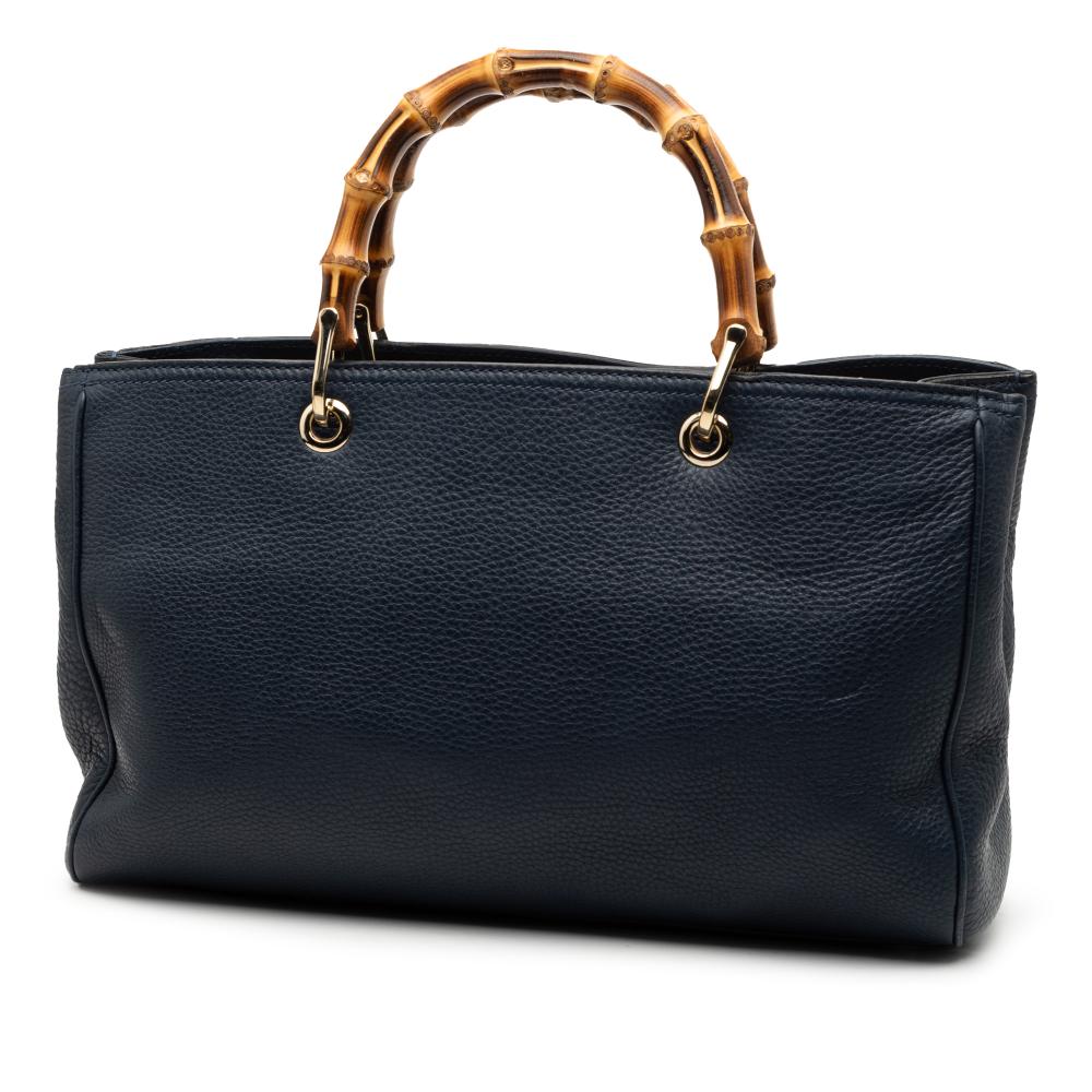 Gucci AB Gucci Blue Navy Calf Leather Medium skin Bamboo Shopper Satchel Italy