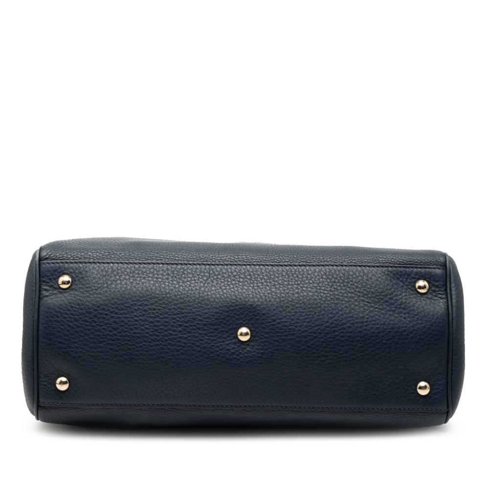 Gucci AB Gucci Blue Navy Calf Leather Medium skin Bamboo Shopper Satchel Italy