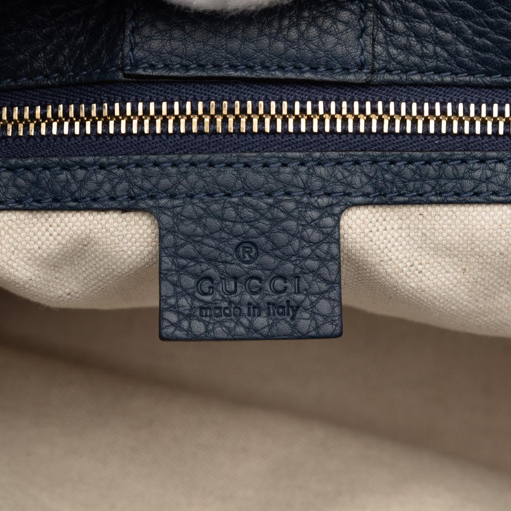 Gucci AB Gucci Blue Navy Calf Leather Medium skin Bamboo Shopper Satchel Italy