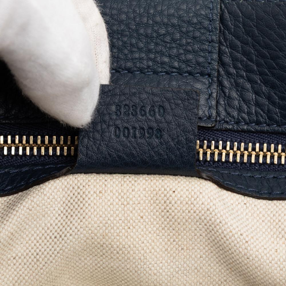 Gucci AB Gucci Blue Navy Calf Leather Medium skin Bamboo Shopper Satchel Italy