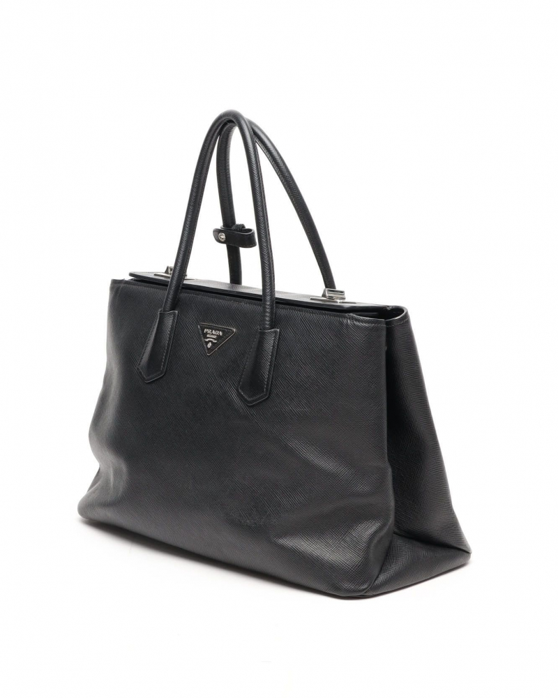 Prada Saffiano Turnlock Twin Tote Bag