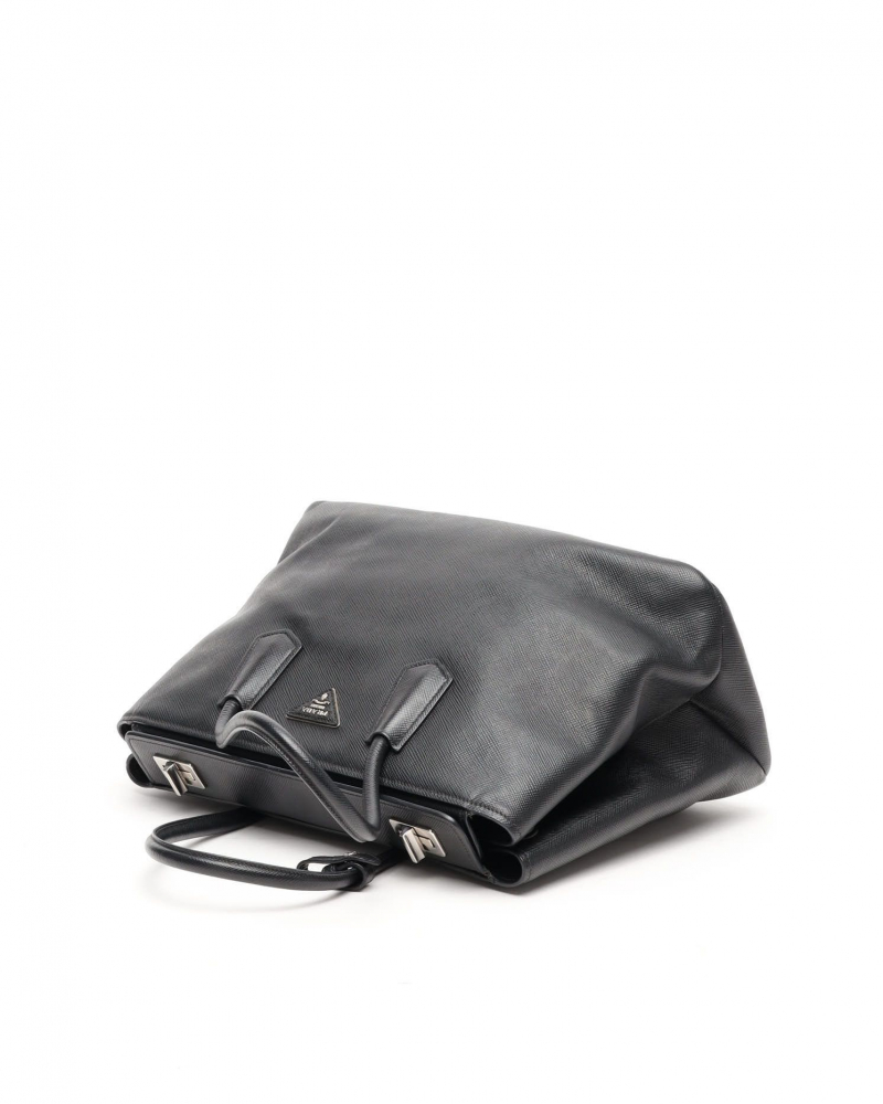 Prada Saffiano Turnlock Twin Tote Bag