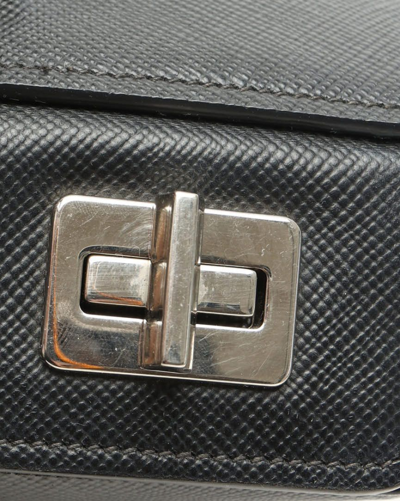 Prada Saffiano Turnlock Twin Tote Bag