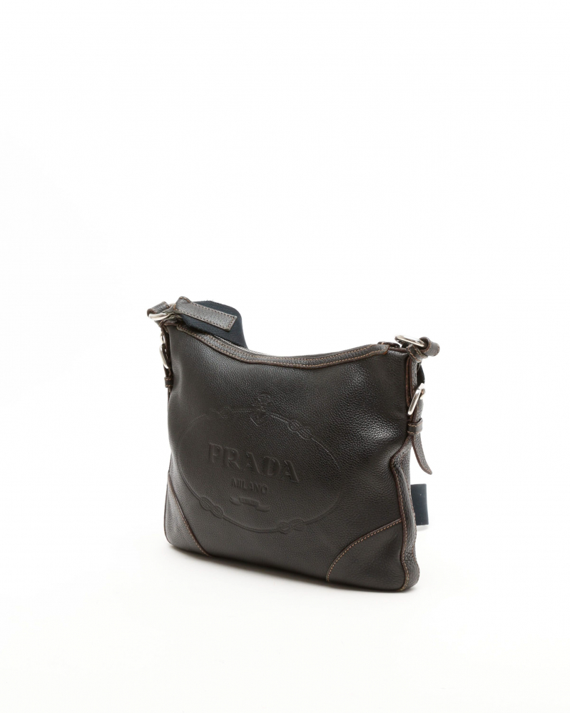 Prada Leather Logo Hobo Messenger Bag