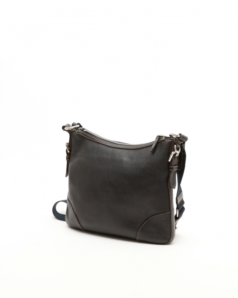 Prada Leather Logo Hobo Messenger Bag