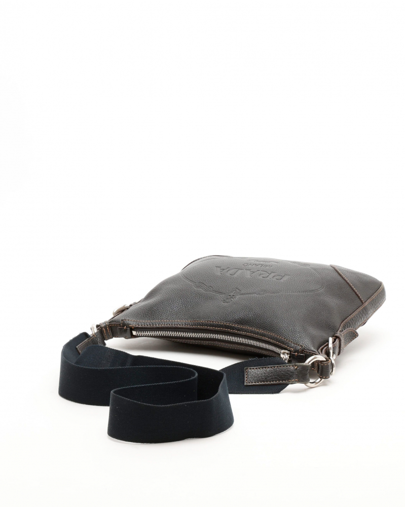 Prada Leather Logo Hobo Messenger Bag