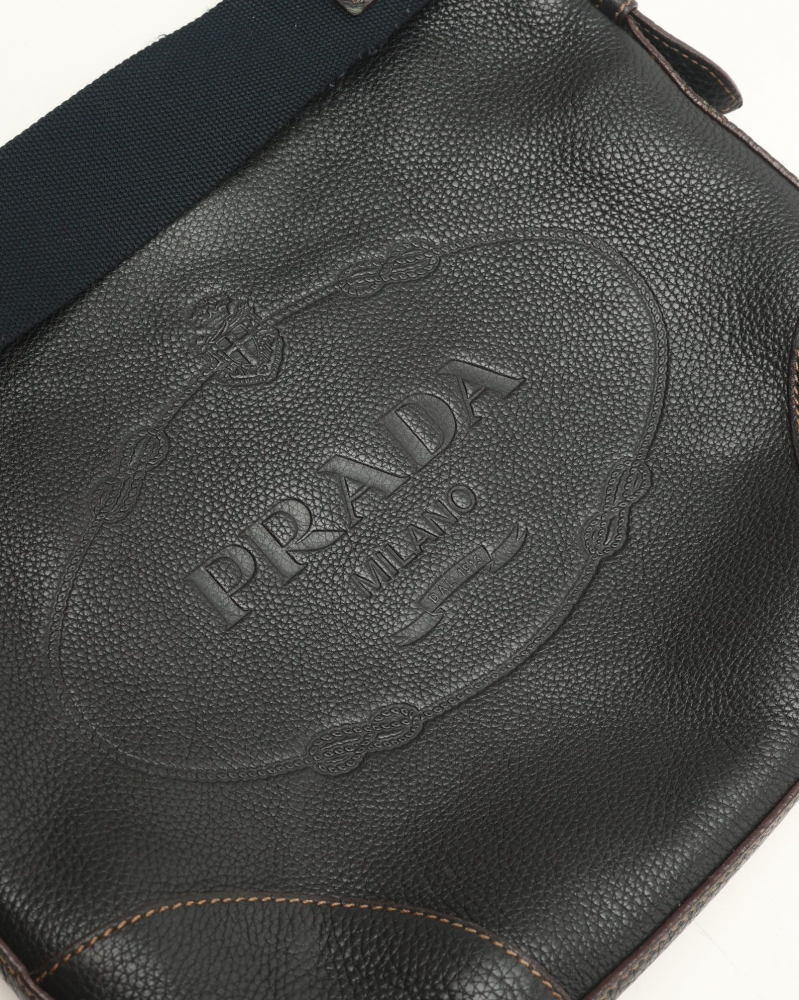 Prada Leather Logo Hobo Messenger Bag