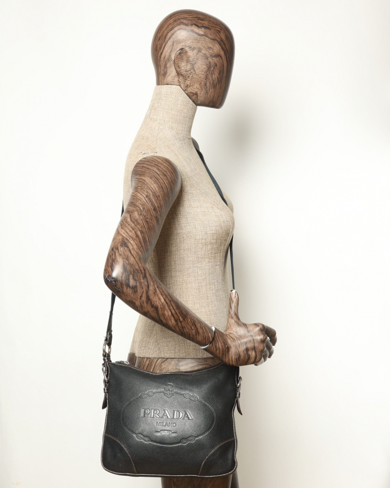 Prada Leather Logo Hobo Messenger Bag