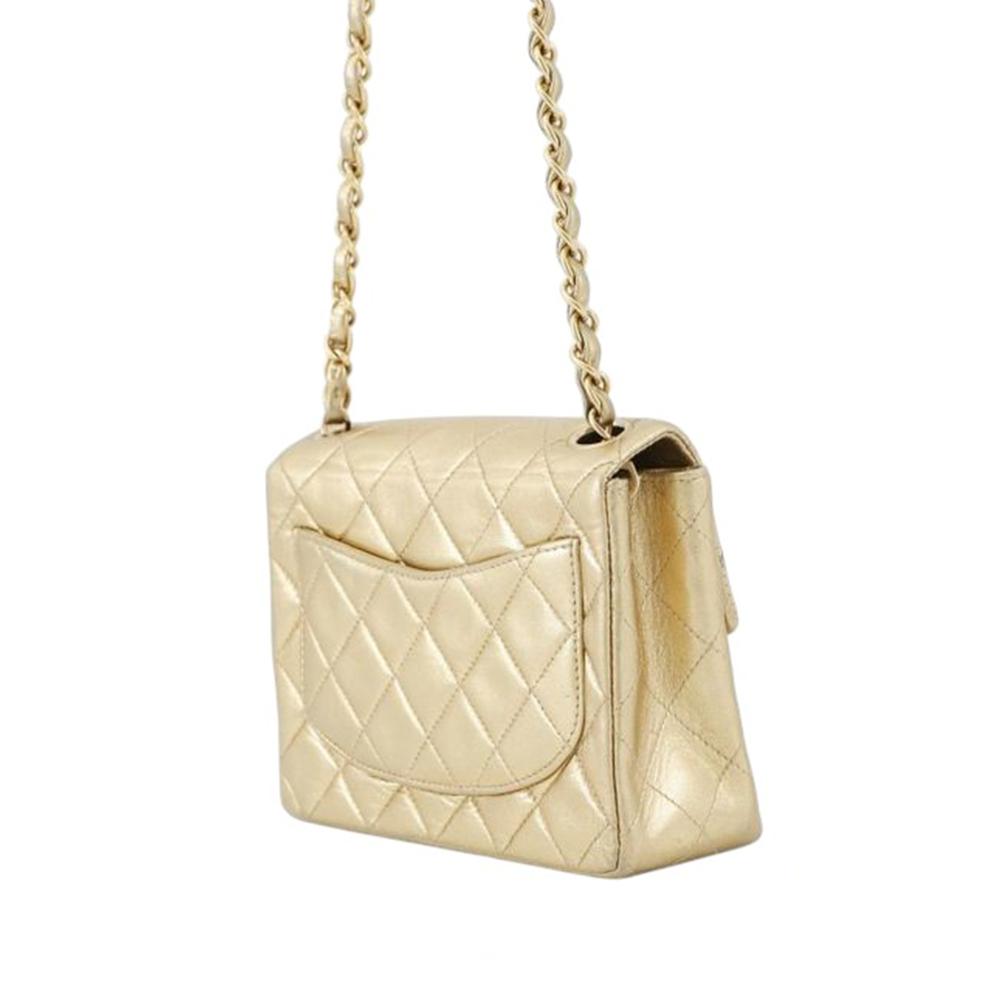 Chanel B Chanel Gold Lambskin Leather Leather Mini Square Classic Lambskin Single Flap France