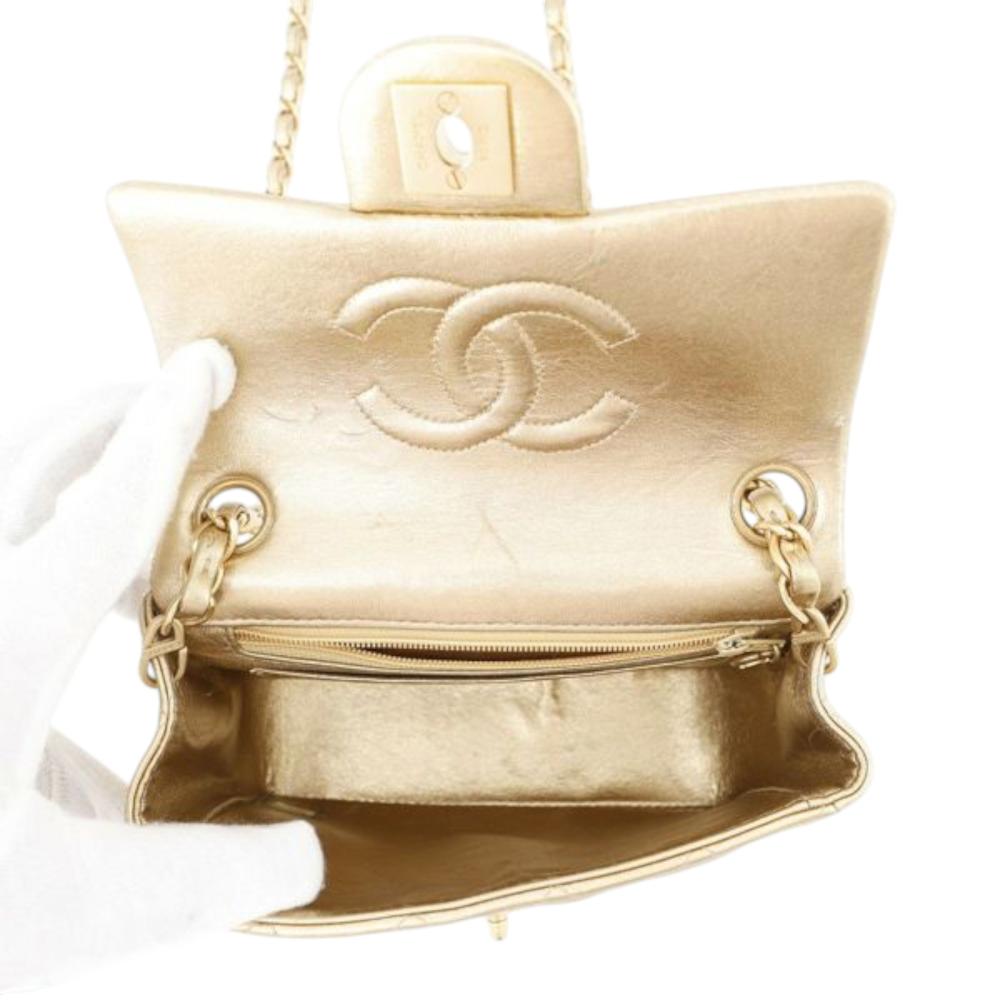 Chanel B Chanel Gold Lambskin Leather Leather Mini Square Classic Lambskin Single Flap France