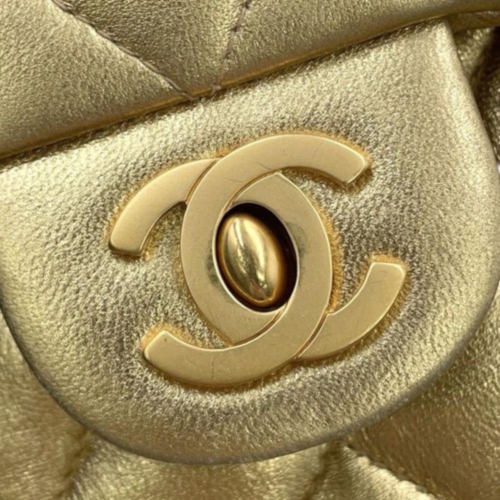 Chanel B Chanel Gold Lambskin Leather Leather Mini Square Classic Lambskin Single Flap France