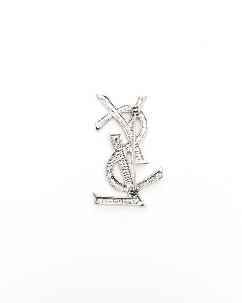 Saint Laurent YSL Logo Rhinestone Brooch