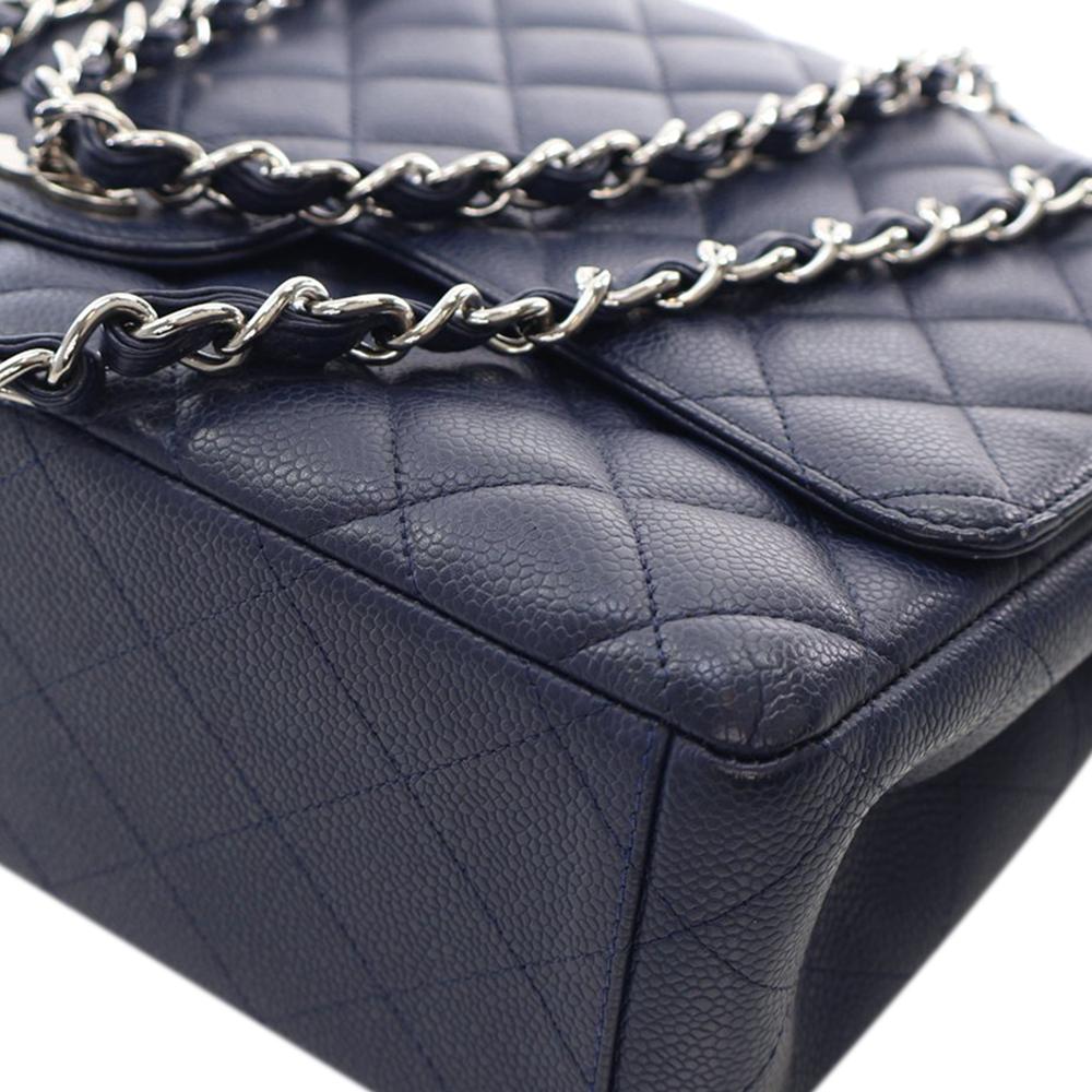 Chanel AB Chanel Blue Dark Blue Caviar Leather Leather Maxi Classic Caviar Single Flap Italy