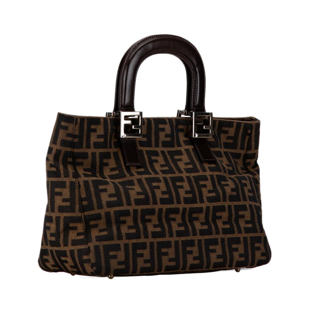 Fendi B Fendi Brown Canvas Fabric Small Zucca Twins Tote Italy