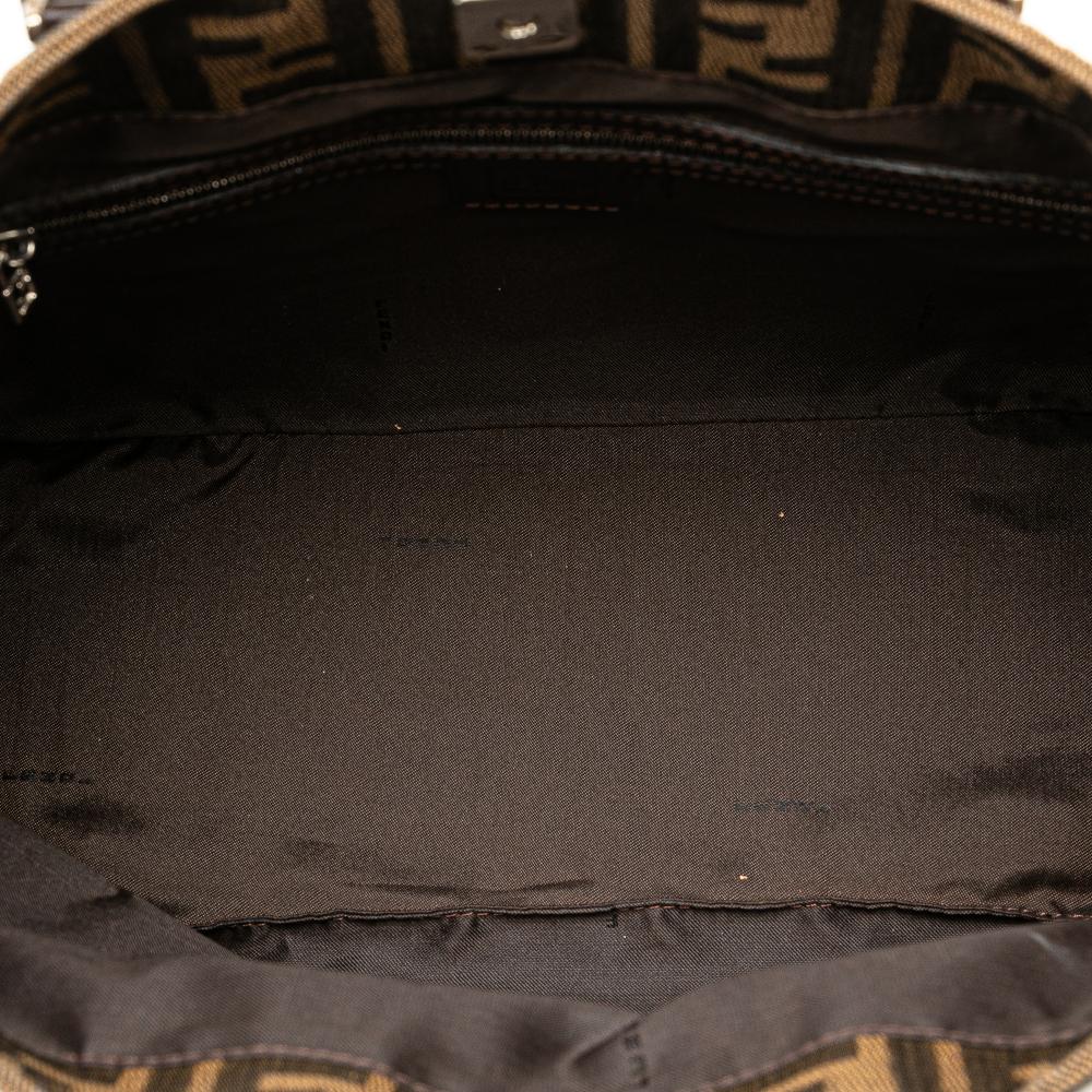 Fendi B Fendi Brown Canvas Fabric Small Zucca Twins Tote Italy