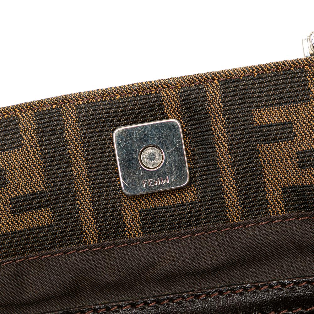 Fendi B Fendi Brown Canvas Fabric Small Zucca Twins Tote Italy