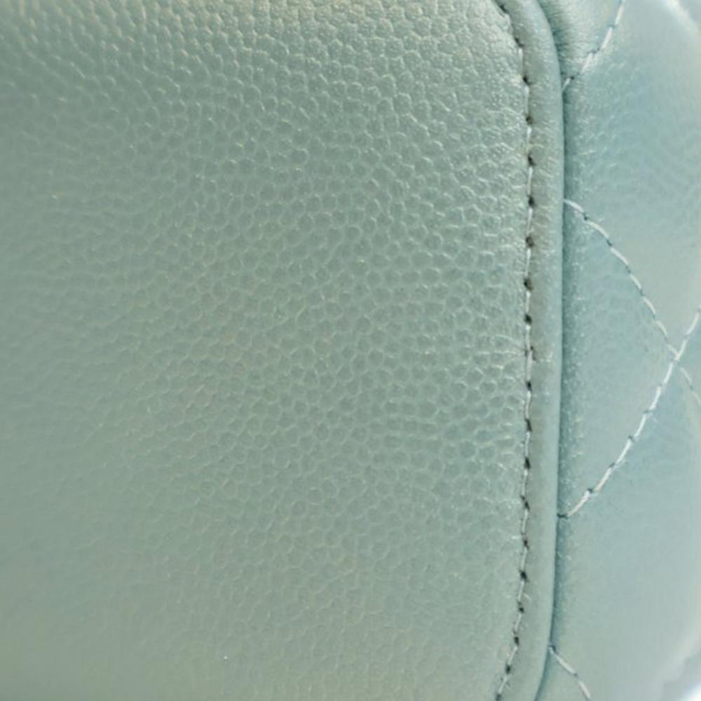 Chanel Green Mini Quilted Iridescent Caviar Pearl On Top Vanity Case With Chain Italy