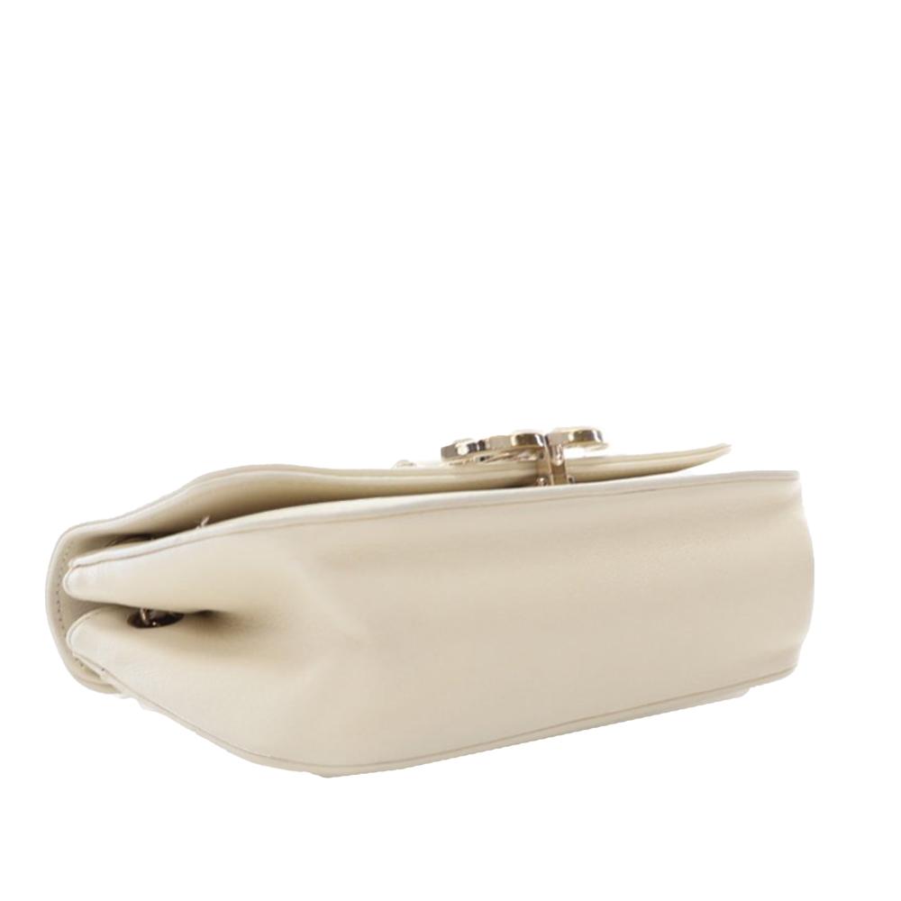 Chanel AB Chanel White Ivory Sheepskin Leather Leather Small CC Chevron Sheepskin Subtle Flap Italy