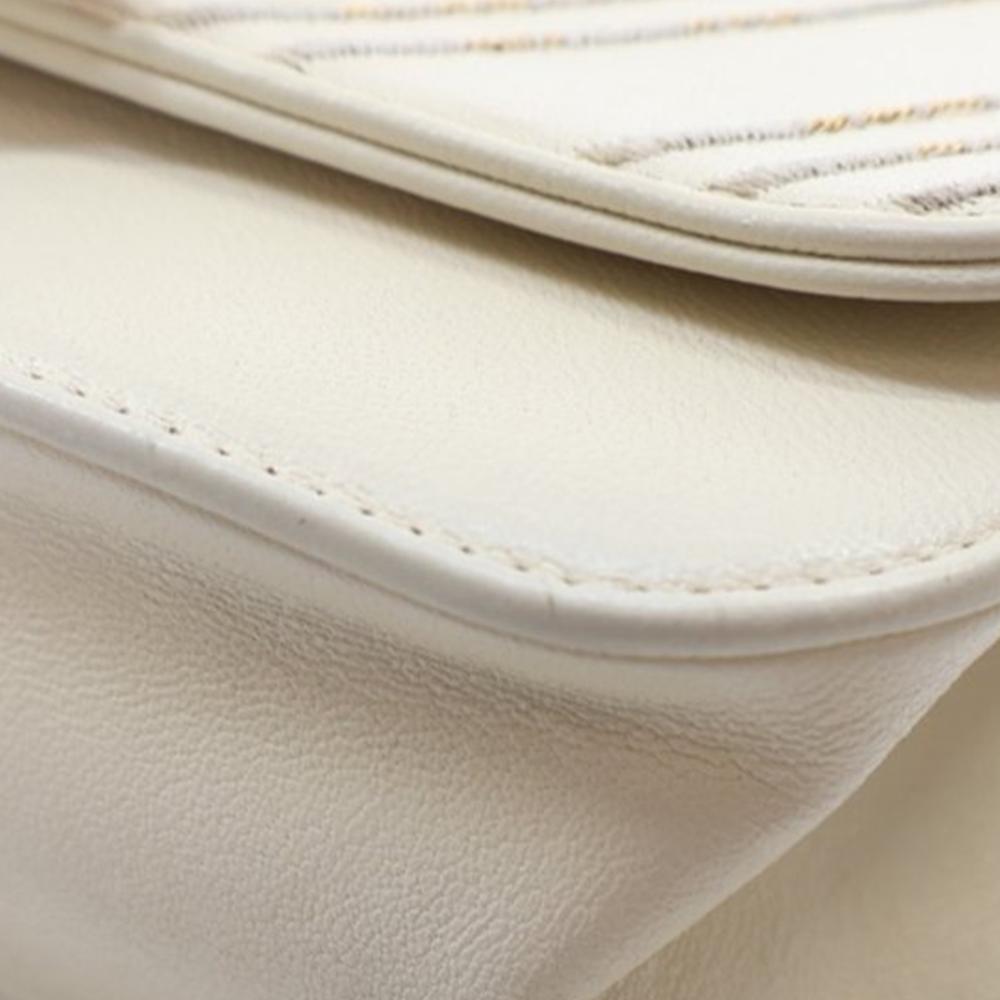 Chanel AB Chanel White Ivory Sheepskin Leather Leather Small CC Chevron Sheepskin Subtle Flap Italy