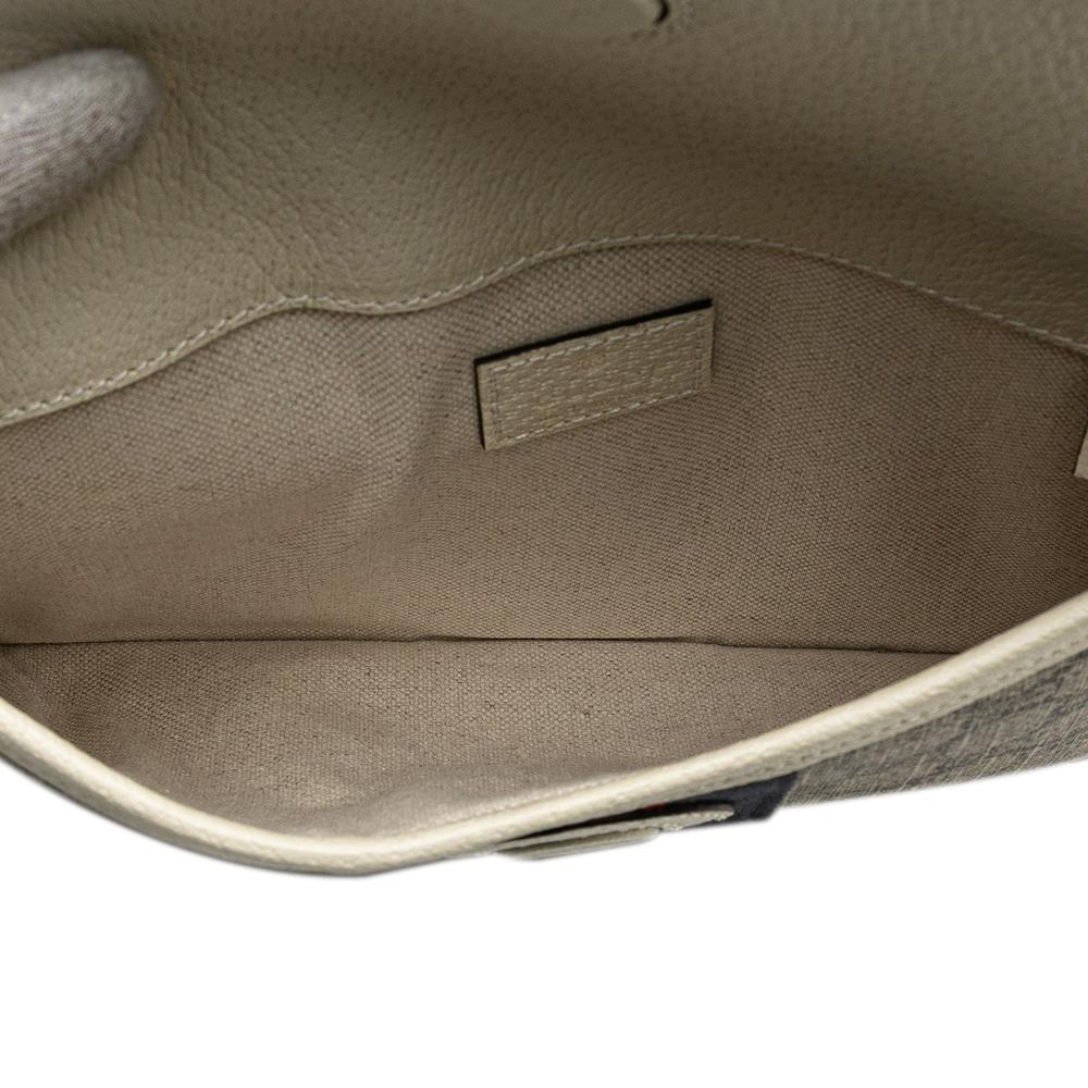 Gucci AB Gucci Brown Beige with White Coated Canvas Fabric GG Supreme Ophidia Belt Bag Italy