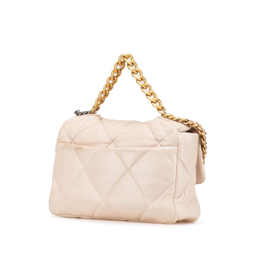 Chanel B Chanel Brown Beige Lambskin Leather Leather Large Lambskin 19 Flap Italy