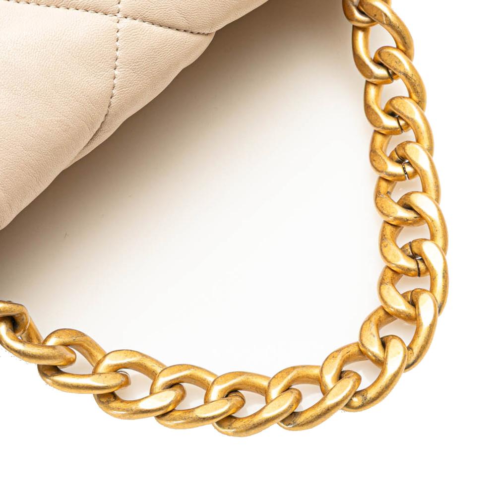 Chanel B Chanel Brown Beige Lambskin Leather Leather Large Lambskin 19 Flap Italy