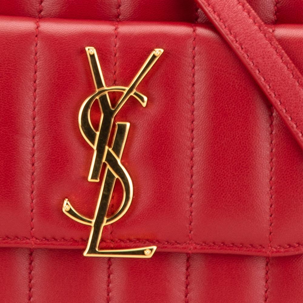 Saint Laurent B Saint Laurent Red Lambskin Leather Leather Toy Lambskin Vicky Crossbody Italy