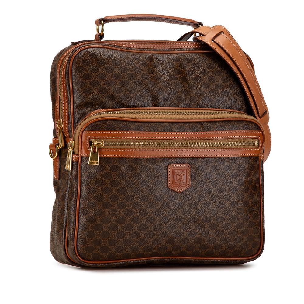 Celine B Celine Brown Coated Canvas Fabric Macadam Satchel Italy