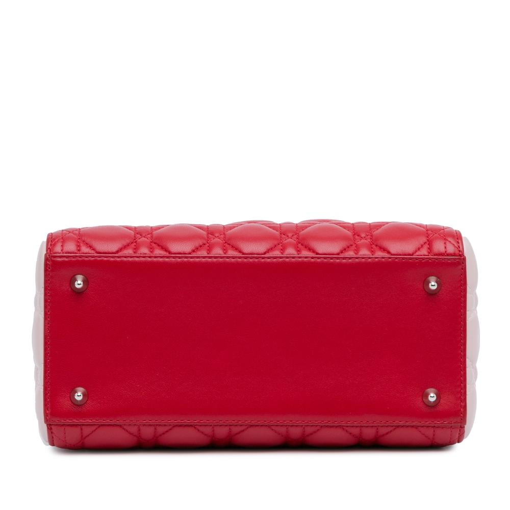 Christian Dior B Dior Red Lambskin Leather Leather Medium Tricolor Lambskin Cannage Lady Dior Italy
