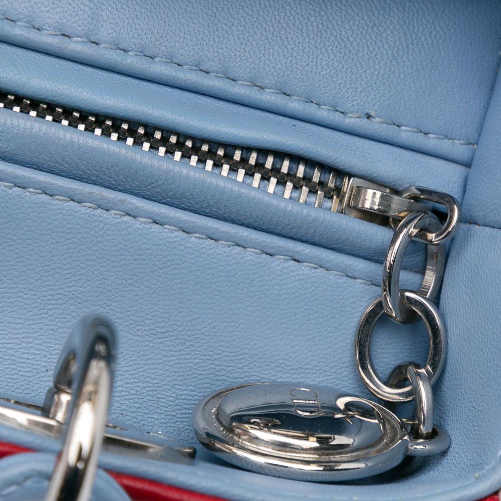 Christian Dior B Dior Red Lambskin Leather Leather Medium Tricolor Lambskin Cannage Lady Dior Italy