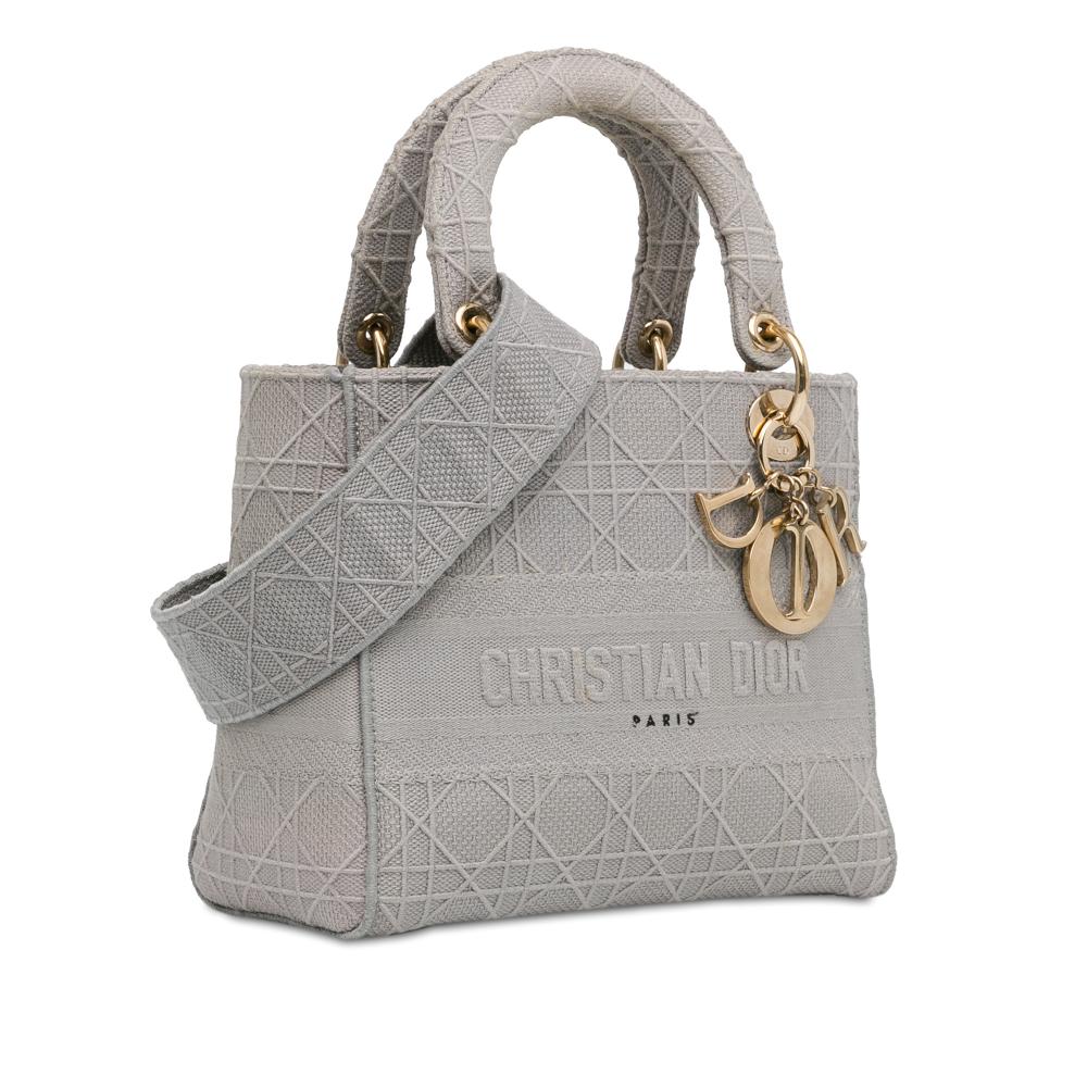 Christian Dior B Dior Gray Light Gray Canvas Fabric Medium Cannage Lady D Lite Italy