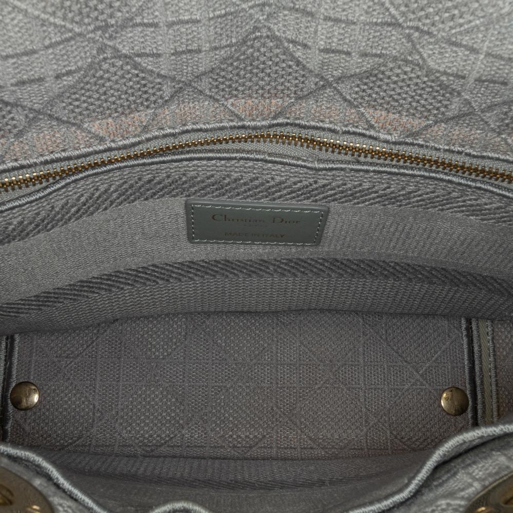 Christian Dior B Dior Gray Light Gray Canvas Fabric Medium Cannage Lady D Lite Italy
