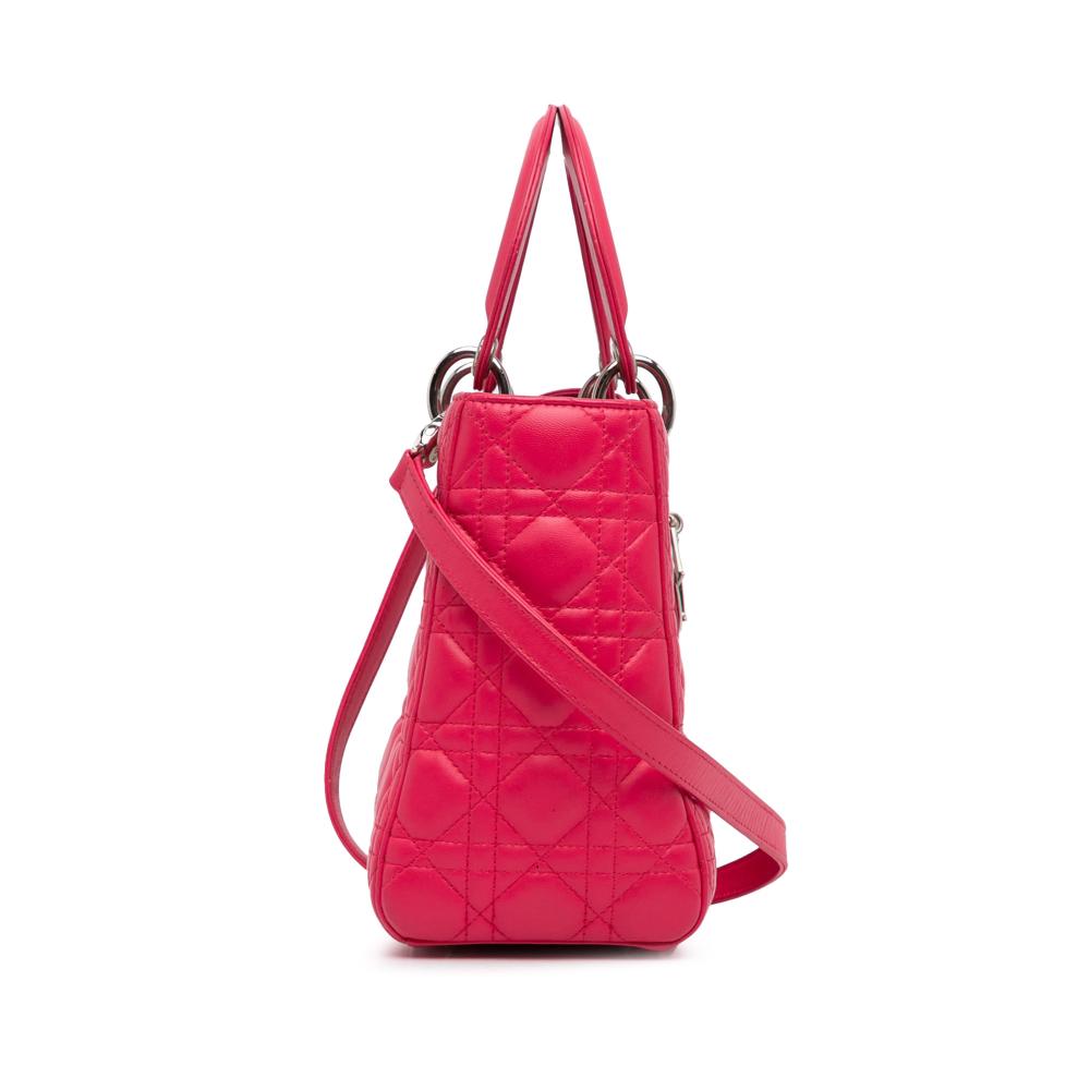 Christian Dior B Dior Pink Hot Pink Lambskin Leather Leather Medium Lambskin Cannage Lady Dior Italy