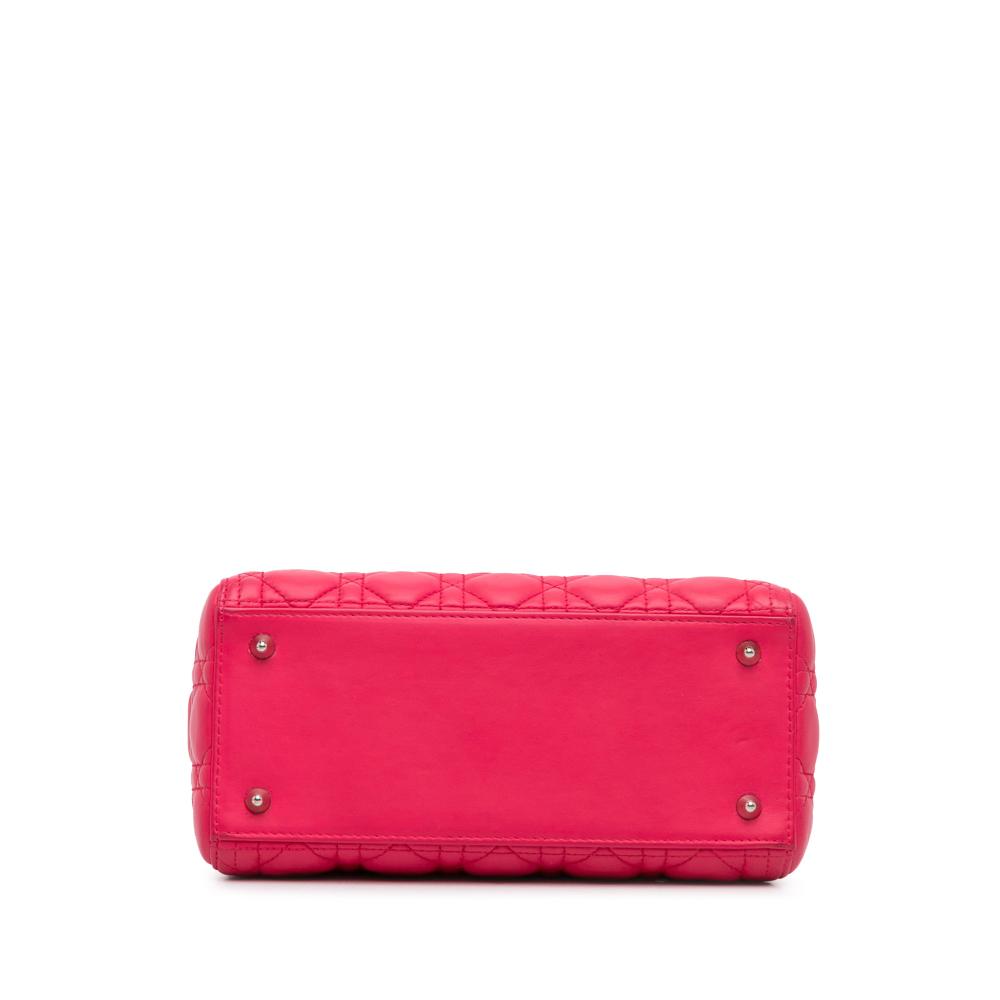 Christian Dior B Dior Pink Hot Pink Lambskin Leather Leather Medium Lambskin Cannage Lady Dior Italy