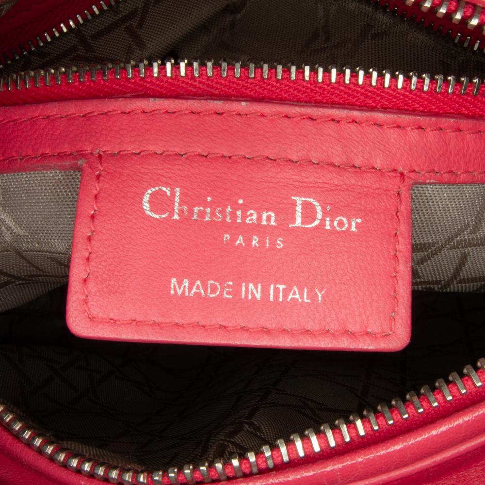 Christian Dior B Dior Pink Hot Pink Lambskin Leather Leather Medium Lambskin Cannage Lady Dior Italy